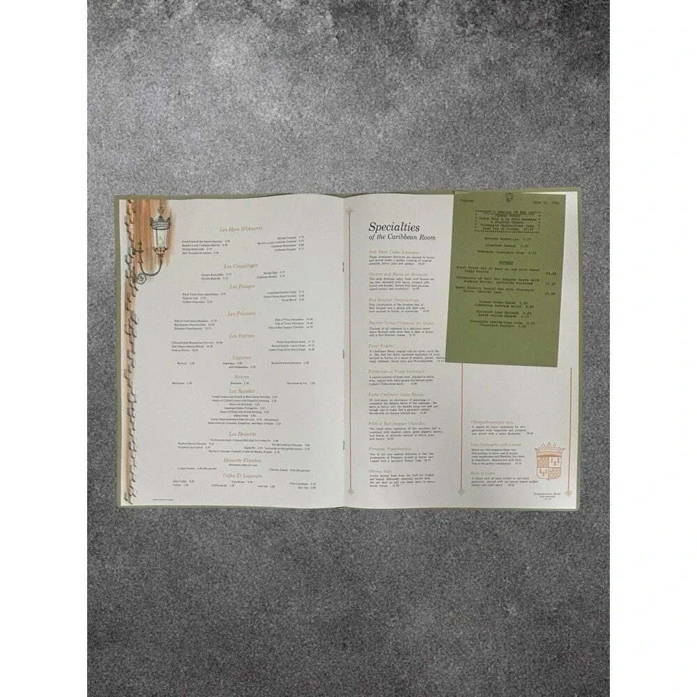Ponchartrain Hotel Caribbean Room Menu c1960's Restaurant Dinner New Orleans